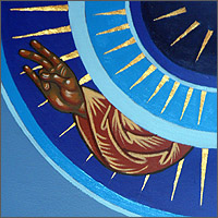 Hand of Christ making Byzantine peace sign (icon detail)