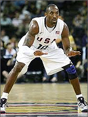 Kobe Bryant in a defensive stance