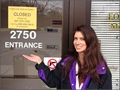 Maria Goldstein outside of the closed Forest View abortion facility