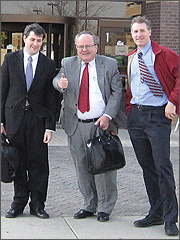 Peter Breen, Tom Brejcha and Eric Scheidler outside the DuPage County Courthouse