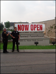 Police at the opening of Planned Parenthood Aurora