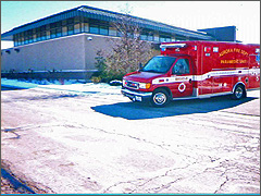 An ambulance drives away from Planned Parenthood in Aurora, IL on Saturday, Februrary 13, 2010. [Photos by Ginny Nelson]