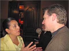 Eric Scheidler talks with Rep. Linda Chapa LaVia [Photo by Matt Yonke]