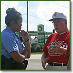 Pro-lifer talks with police on a Face the Truth Tour in Joliet, Illinois