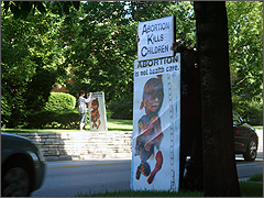 Graphic abortion photos along Ridge Avenue in Evanston, Illinois