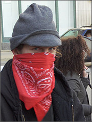 Masked pro-abortion militant