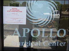 Stop-work order posted June 5 at the future site of Apollo Surgical Center in Des Plaines, IL