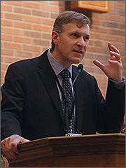 Eric Scheidler speaks at St Barnabas Church in Indianapolis