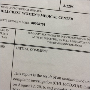 Hillcrest Women's Medical Center inspection report